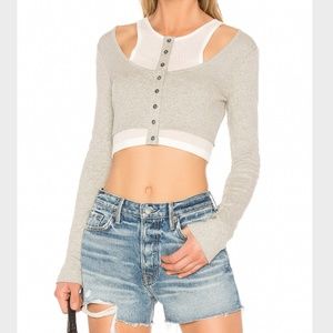 Grey and white 2 in 1 cropped tee